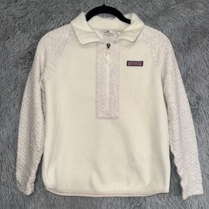 Vineyard Vines Quarter Zip Fleece Pullover Sweater XXS Cream Quilted Sleeve